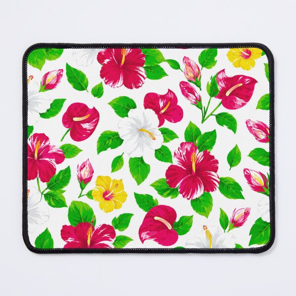 Item preview, Tropical Hibiscus Flower Pattern – Vibrant Pink, White & Yellow Floral Summer FashionPrint designed and sold by WheresMyMojo.