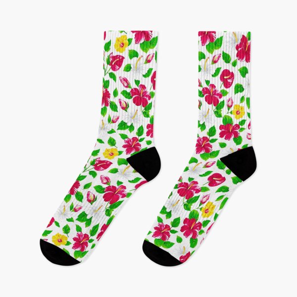 Item preview, Tropical Hibiscus Flower Pattern – Vibrant Pink, White & Yellow Floral Summer FashionPrint designed and sold by WheresMyMojo.