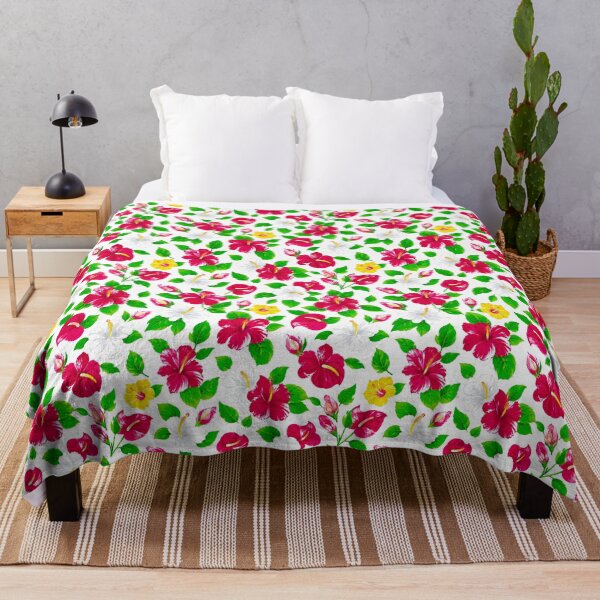 Item preview, Tropical Hibiscus Flower Pattern – Vibrant Pink, White & Yellow Floral Summer FashionPrint designed and sold by WheresMyMojo.