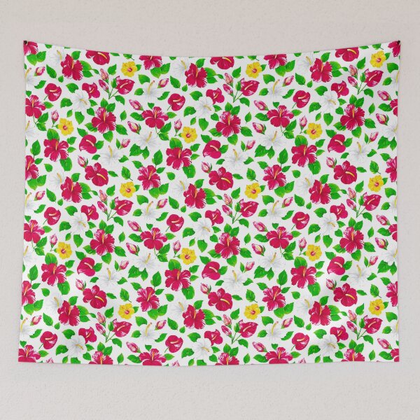 Item preview, Tropical Hibiscus Flower Pattern – Vibrant Pink, White & Yellow Floral Summer FashionPrint designed and sold by WheresMyMojo.