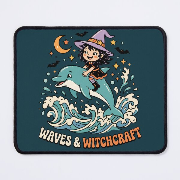 Item preview, "Waves & Witchcraft" Witch Riding Dolphin − Halloween Coastal Design designed and sold by Sea Gem.