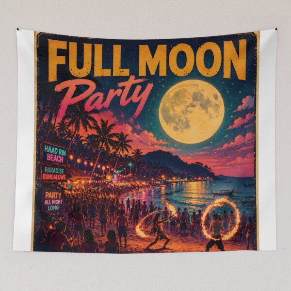 Item preview, KOH PHANGAN – Full Moon Party Retro Sunset Poster designed and sold by Spirit of Siam.