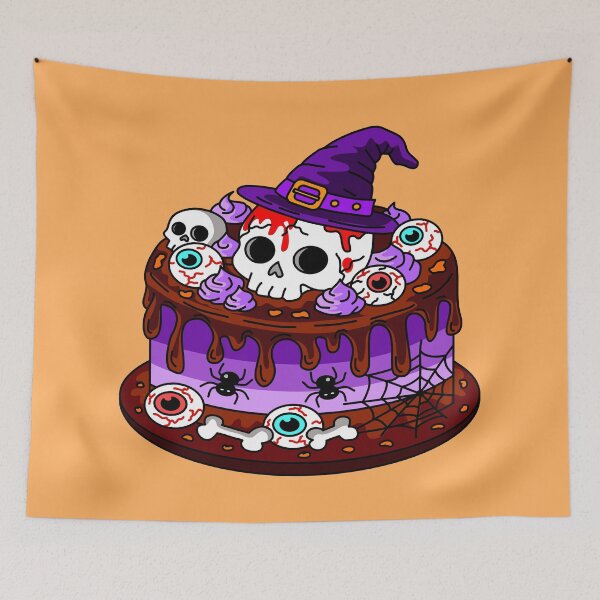 Item preview, Cute Halloween Horror ฺBakery Cake Topped with Skull Witch Hat and Eyeball Cartoon designed and sold by RS4you.
