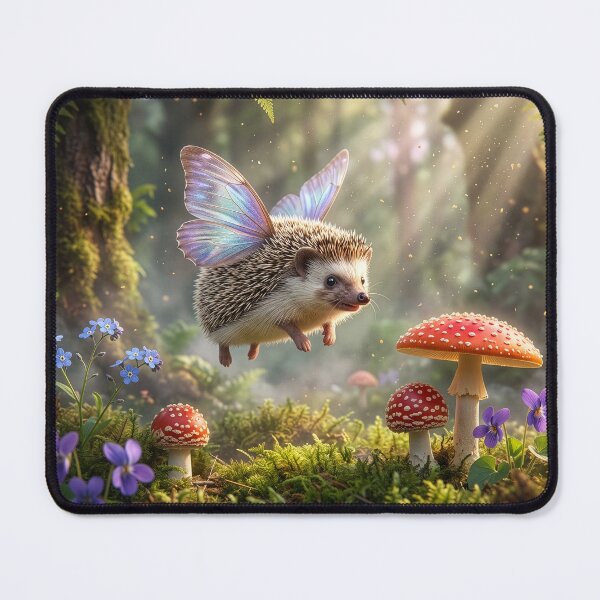 Item preview, Hedgehog Fairy Flies Past Amanita Mushrooms designed and sold by Tridentulus.
