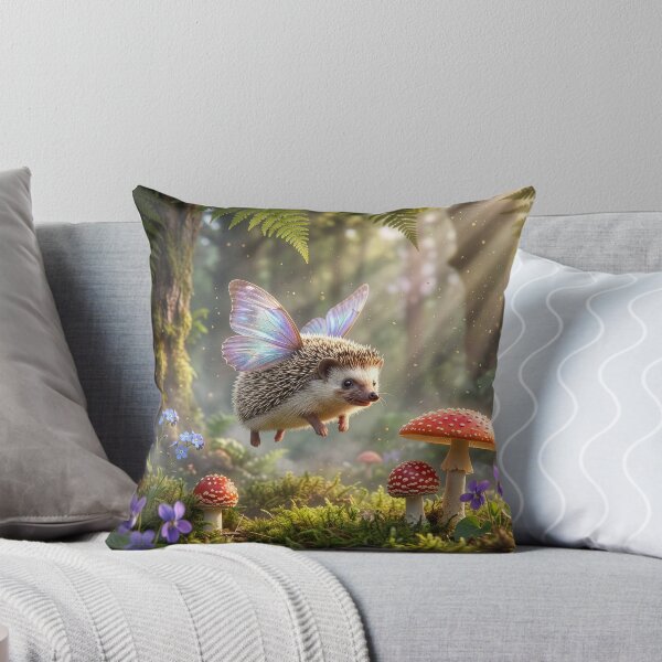 Item preview, Hedgehog Fairy Flies Past Amanita Mushrooms designed and sold by Tridentulus.