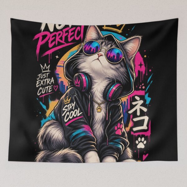 Item preview, Not Perfect Just Extra Cute - Cool Graffiti Cat designed and sold by GenZFashion000.