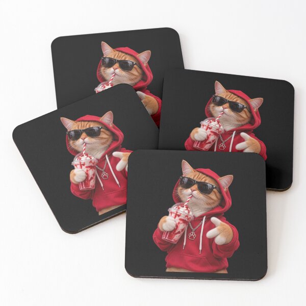 Item preview, Cool Orange Cat Drinking Red Strawberry Shake designed and sold by RedaSouq.