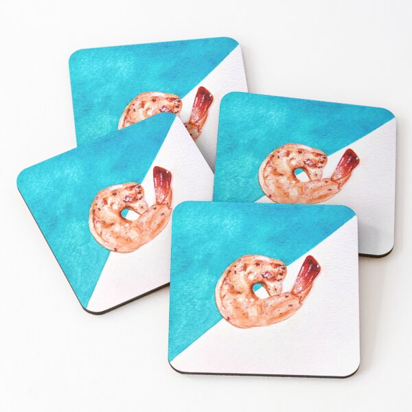Item preview, Watercolor Shrimp on Turquoise designed and sold by DaydreamDept..