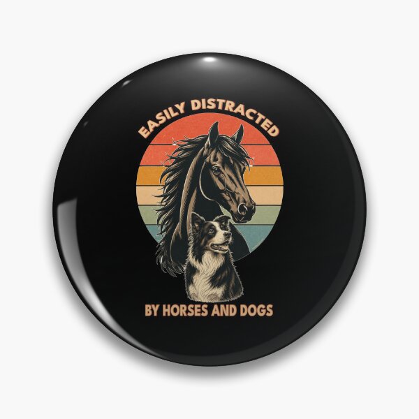 Item preview, Easily Distracted by Horses and Dogs | Funny Animal Lover | Border Collie | Retro Sunset Vintage Country Farm Life Graphic designed and sold by Made by Tamar.