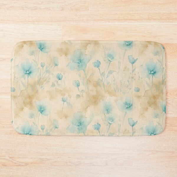 Item preview, Vintage tea stain botanical turquoise florals – Seamless Linen Repeat Pattern designed and sold by RescueHeart10.