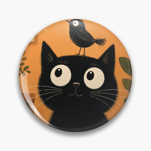 Item preview, Black Cat With Bird On Head Cute Whimsical Botanical Aesthetic Art designed and sold by The Upside Down.