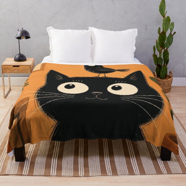 Item preview, Black Cat With Bird On Head Cute Whimsical Botanical Aesthetic Art designed and sold by The Upside Down.