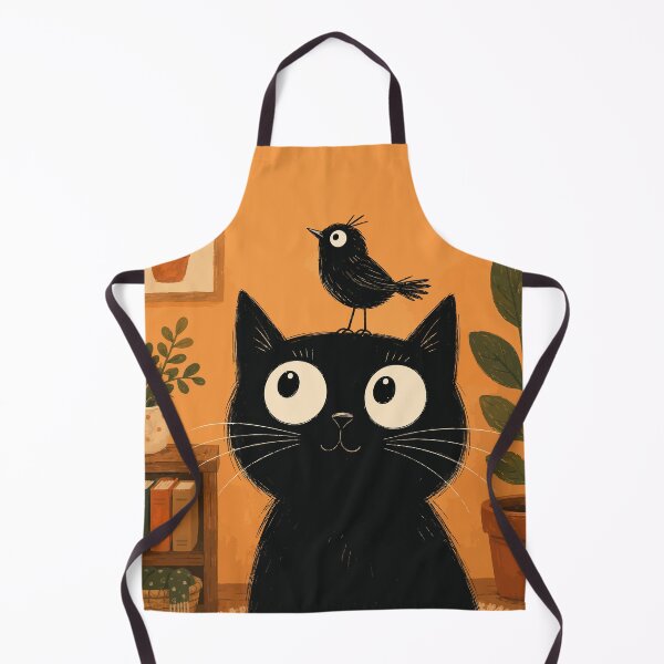 Item preview, Black Cat With Bird On Head Cute Whimsical Botanical Aesthetic Art designed and sold by The Upside Down.