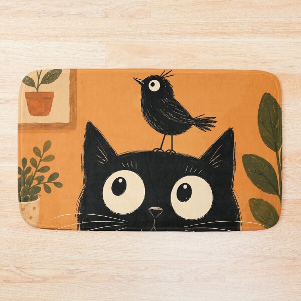 Item preview, Black Cat With Bird On Head Cute Whimsical Botanical Aesthetic Art designed and sold by The Upside Down.