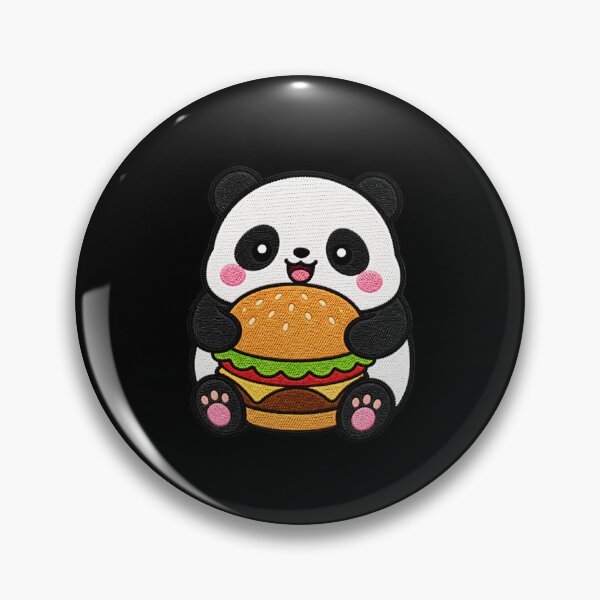 Item preview, Chubby Panda Holding Burger Kawaii Embroidery Patch designed and sold by ColorSplash123.