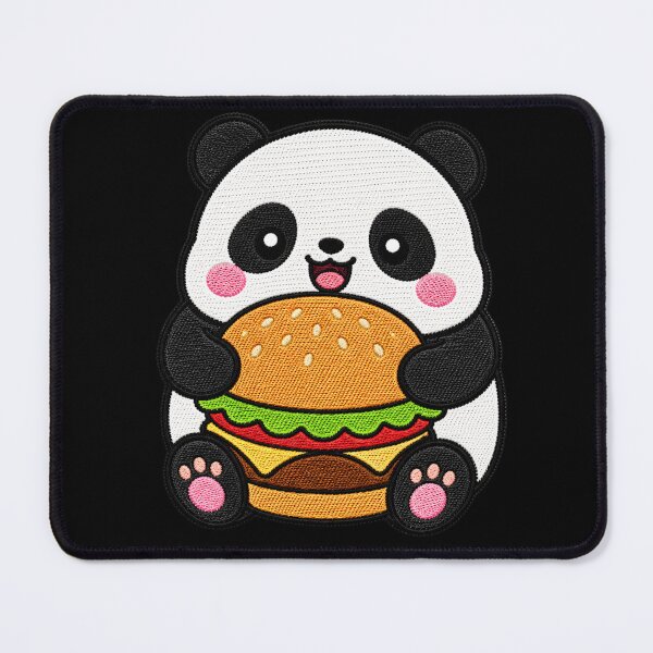 Item preview, Chubby Panda Holding Burger Kawaii Embroidery Patch designed and sold by ColorSplash123.