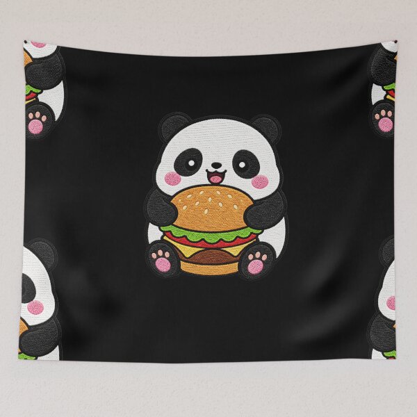 Item preview, Chubby Panda Holding Burger Kawaii Embroidery Patch designed and sold by ColorSplash123.