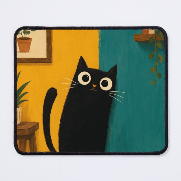 Item preview, Black Cat Peeking Around Corner Cute Whimsical Botanical Home Decor Art designed and sold by The Upside Down.