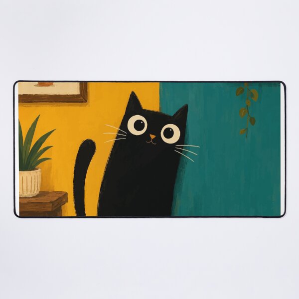 Item preview, Black Cat Peeking Around Corner Cute Whimsical Botanical Home Decor Art designed and sold by The Upside Down.