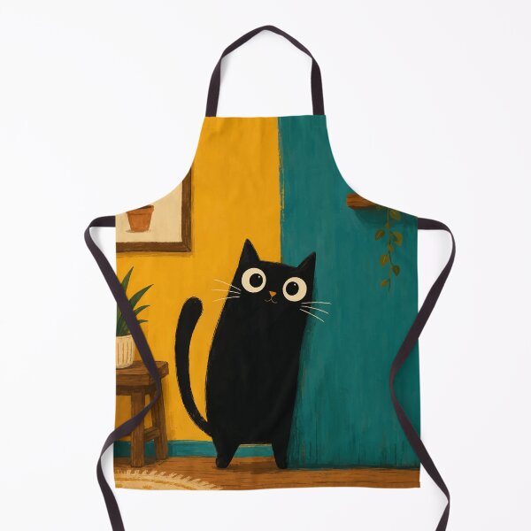 Item preview, Black Cat Peeking Around Corner Cute Whimsical Botanical Home Decor Art designed and sold by The Upside Down.