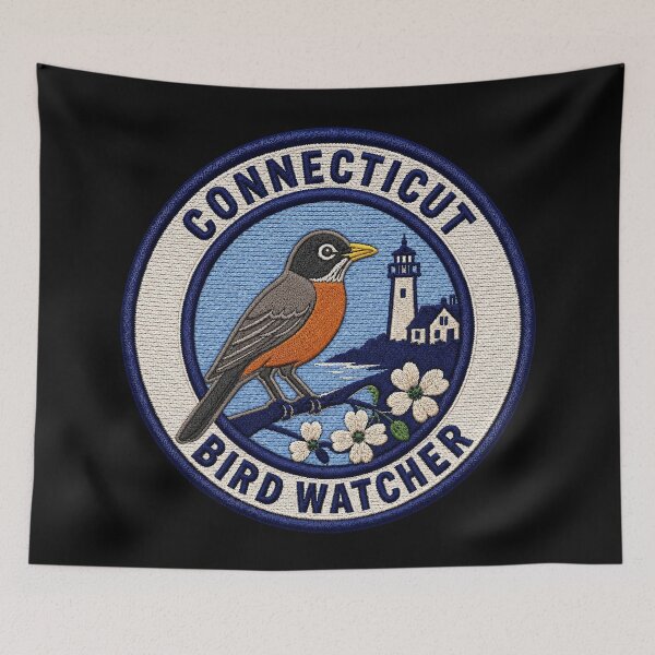 Item preview, Connecticut Bird Watcher – American Robin Coastal Patch designed and sold by The-Drip-Studio.
