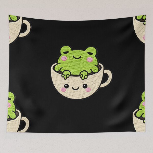 Item preview, Lazy Frog Coffee Cup Kawaii Embroidery Patch designed and sold by ColorSplash123.
