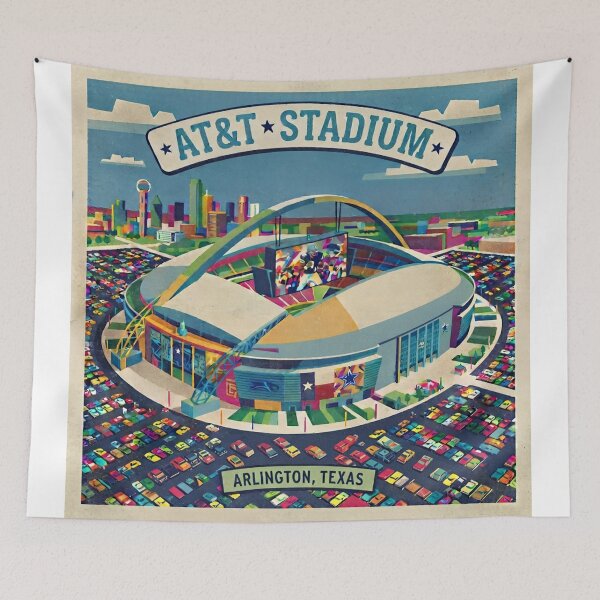 Item preview, AT&T Stadium Retro Art Poster - David Hockney Style Square Print designed and sold by subjectivityxx.