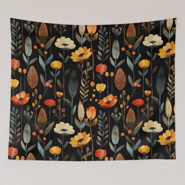 Item preview, Dark Florals Anthology – Retro Nordic Botanical Amber Blooms designed and sold by Whimsical Wayfarer.