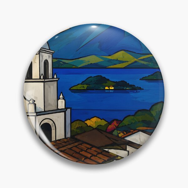 Item preview, El Salvador Volcano & Colonial Town – Colorful Salvadoran Travel Art designed and sold by GutyzDesignsES.