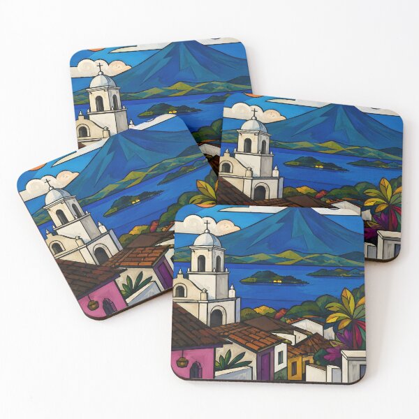 Item preview, El Salvador Volcano & Colonial Town – Colorful Salvadoran Travel Art designed and sold by GutyzDesignsES.