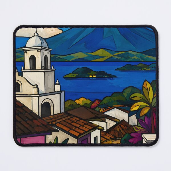 Item preview, El Salvador Volcano & Colonial Town – Colorful Salvadoran Travel Art designed and sold by GutyzDesignsES.