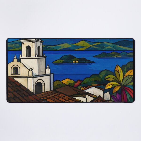 Item preview, El Salvador Volcano & Colonial Town – Colorful Salvadoran Travel Art designed and sold by GutyzDesignsES.