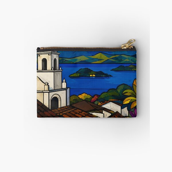 Item preview, El Salvador Volcano & Colonial Town – Colorful Salvadoran Travel Art designed and sold by GutyzDesignsES.