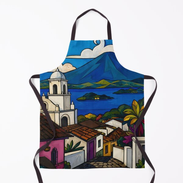Item preview, El Salvador Volcano & Colonial Town – Colorful Salvadoran Travel Art designed and sold by GutyzDesignsES.