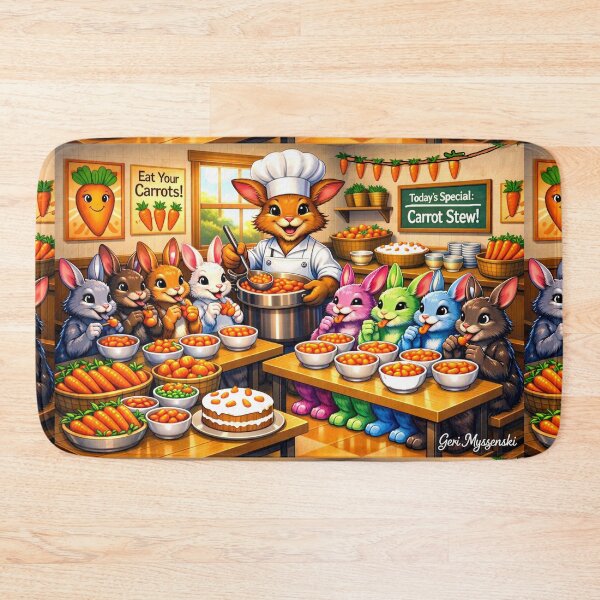 Item preview, Rabbit Lunchroom Feast – Chef Bunny & Carrot Stew Cartoon designed and sold by The Art Queen Of Michigan .