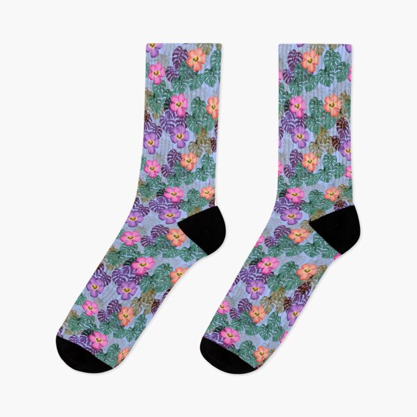 Item preview, Tropical floral pattern blue background  designed and sold by tornasolhaze.