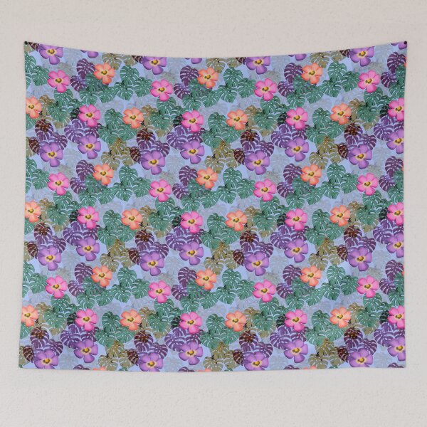 Item preview, Tropical floral pattern blue background  designed and sold by tornasolhaze.