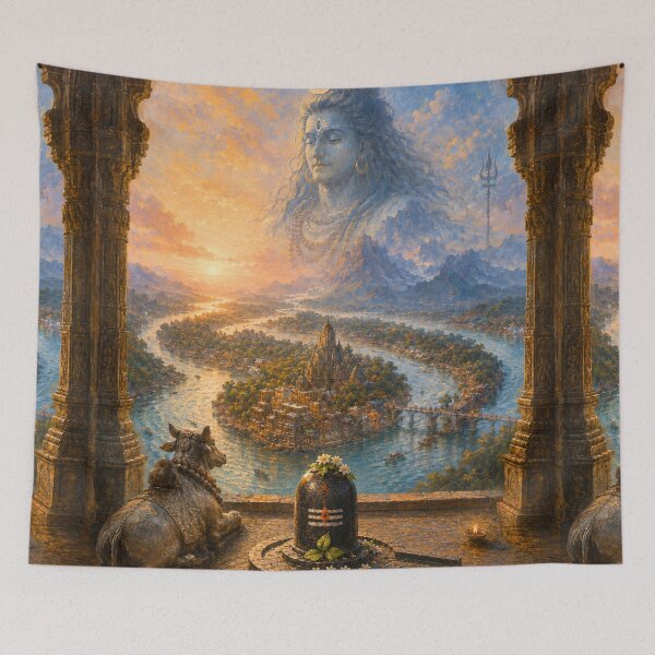 Item preview, 12 Forms Of Jyotirlinga - Omkareshwar Jyotirlinga with Mahadev – Sacred Narmada Island Devotional Art designed and sold by Homyar.