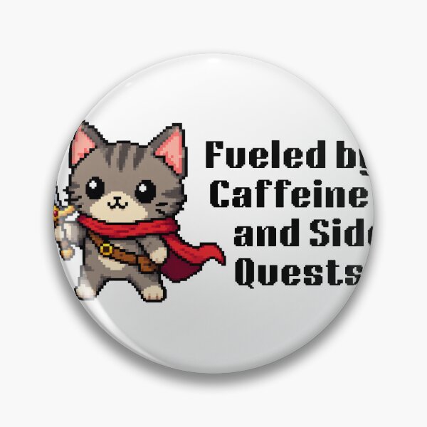 Item preview, Pixel Art Cat - Fueled by Caffeine and Side Quests designed and sold by izzysnapzz.