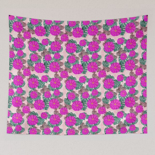 Item preview, Tropical floral pattern pink background  designed and sold by tornasolhaze.