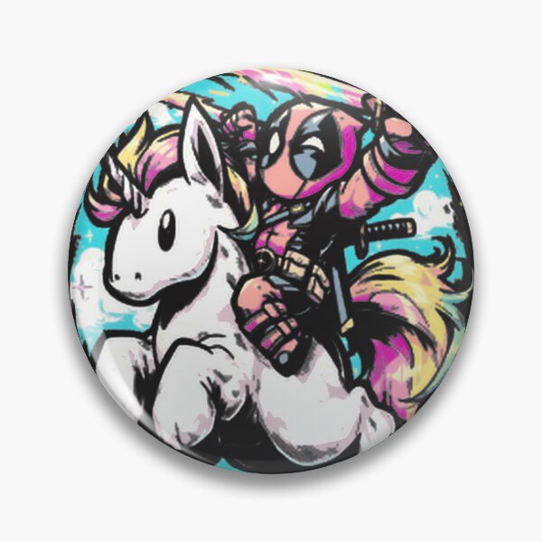 Aperçu de l'œuvre Fan art de Deadpool chevauchant une licorne colorée ⭐⭐⭐⭐⭐ créée et vendue par NewVision-Shop.