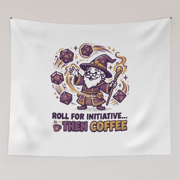 Item preview, Roll For Initiative Then Coffee Funny Tabletop RPG Wizard designed and sold by AmberlightArt.