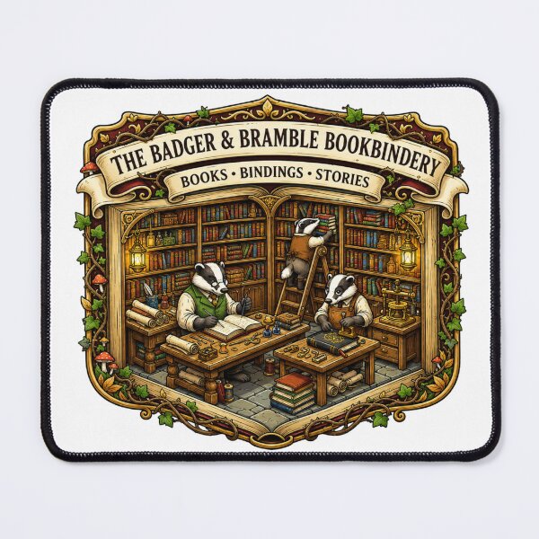 Item preview, Badger & Bramble Bookbindery | Whimsical Woodland Bookshop & Bookbinding Art designed and sold by MrDev.