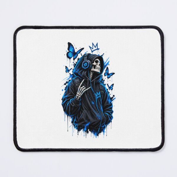 Item preview, Gothic Skeleton Hoodie Blue Butterflies Headphones Art designed and sold by Ak-art-shop.