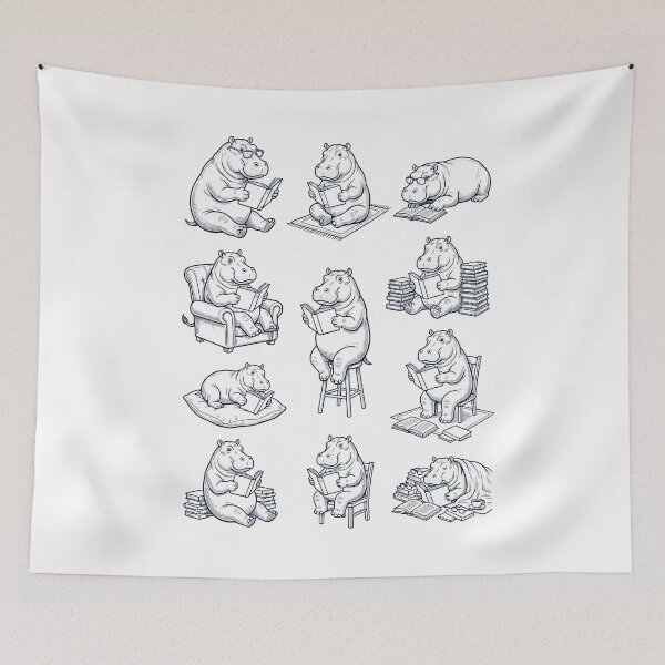 Item preview, Vintage Hippo Book Reader Reading Animal Lover designed and sold by dian-rody-crest.