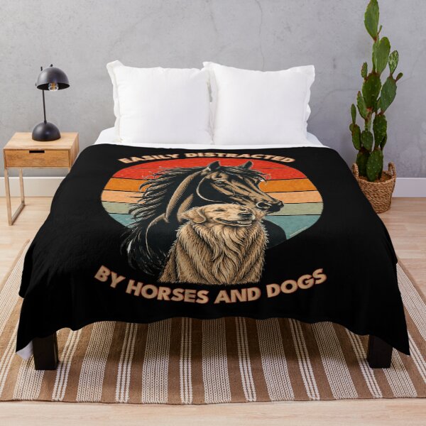 Item preview, Easily Distracted by Horses and Dogs | Golden Retriever | Retro Sunset Vintage Country Farm Life Graphic designed and sold by Made by Tamar.