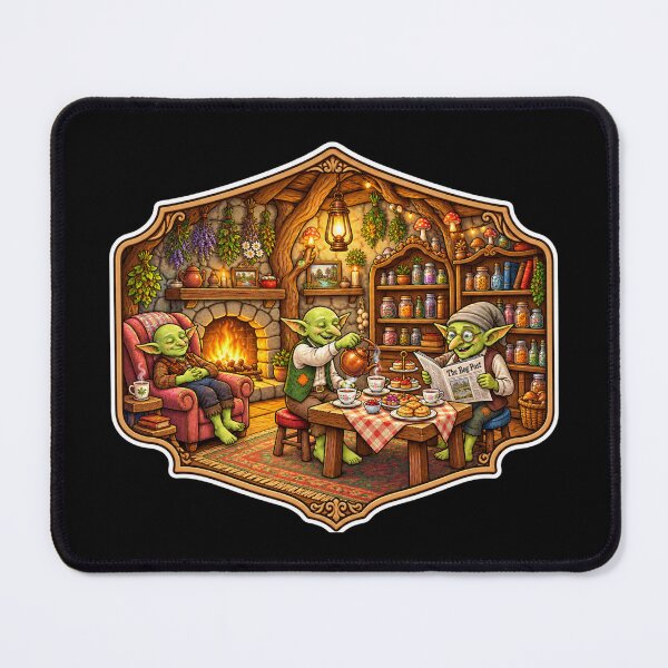 Item preview, The Bog Post Tea & Tales | Cozy Goblin Tea Party Fantasy Art designed and sold by MrDev.