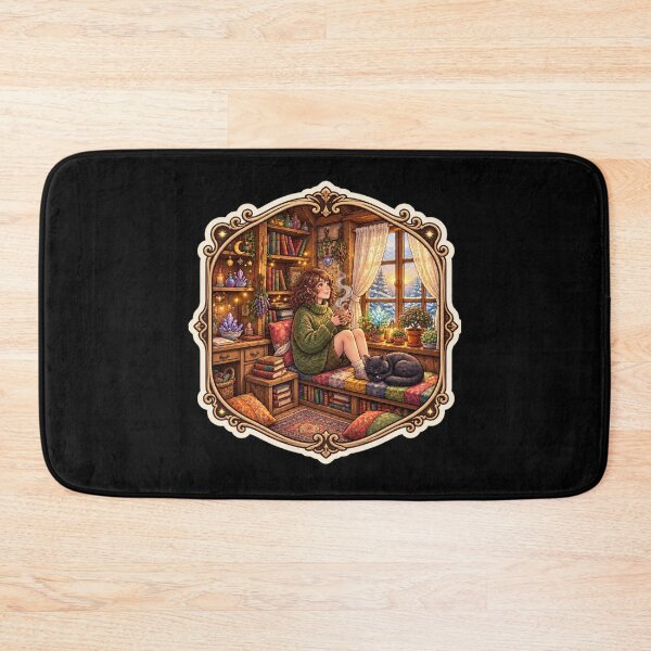 Item preview, Cozy Winter Reading Nook | Tea, Books & Black Cat Cottagecore designed and sold by MrDev.