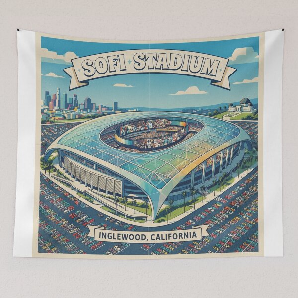 Item preview, SoFi Stadium Retro Art Poster - David Hockney Style Square Print designed and sold by subjectivityxx.