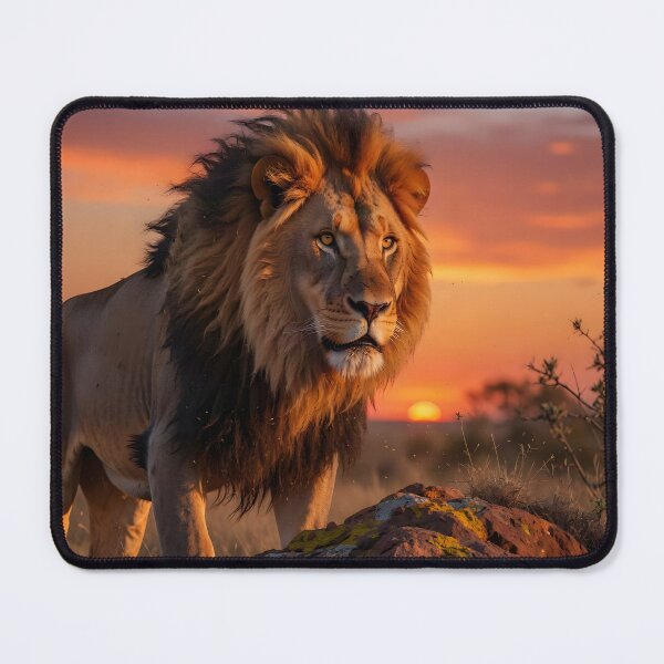 Item preview, Majestic African Lion at Sunset – Golden Savannah Wildlife Art designed and sold by DreamyWallVibes.